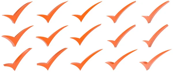 Oranje correcte markering symbool collectie op witte achtergrond — Stockfoto