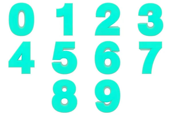 Number from 0 to 9 3D rendering on white background — Stock Photo, Image