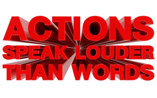 Akce Mluvte hlasitěji než slova červené slovo na bílém pozadí 3D vykreslování — Stock fotografie