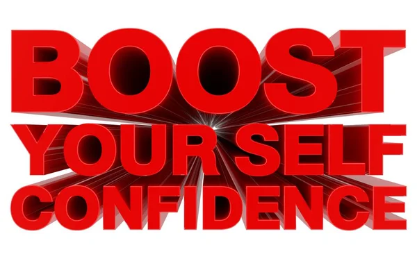 BOOST YOUR SELF CONFIDENCE parola rossa su sfondo bianco rendering 3d — Foto Stock