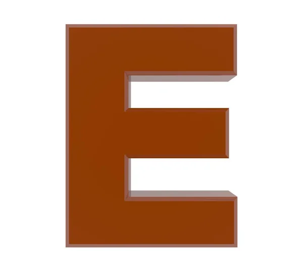 3d braune Buchstaben e Sammlung auf weißem Hintergrund — Stockfoto