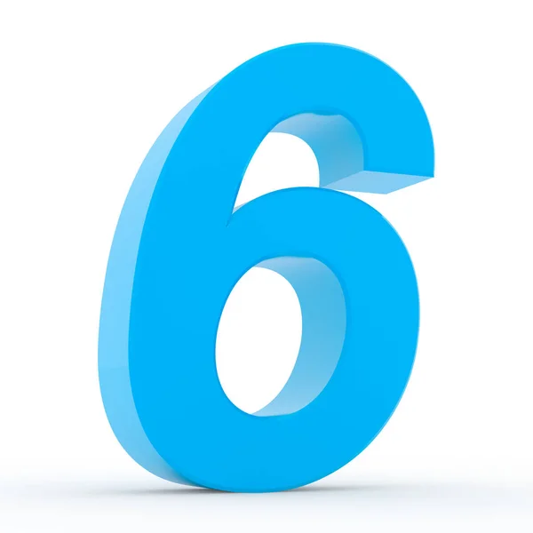 Numero 6 collezione blu su sfondo bianco illustrazione rendering 3D — Foto Stock