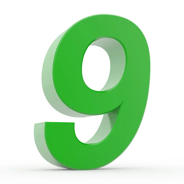 Número 9 coleção verde sobre fundo branco ilustração 3D renderização — Fotografia de Stock