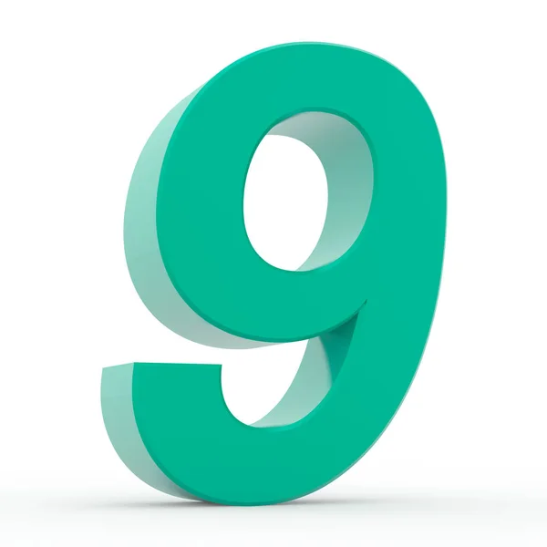 Número 9 coleção verde sobre fundo branco ilustração 3D renderização — Fotografia de Stock