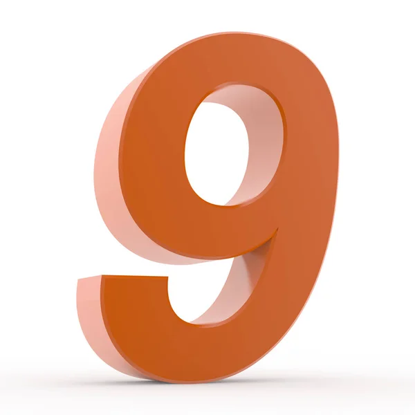 Número 9 coleção laranja sobre fundo branco ilustração 3D renderização — Fotografia de Stock