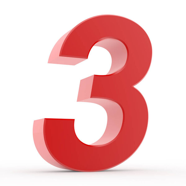 Number 3 red collection on white background illustration 3D rendering
