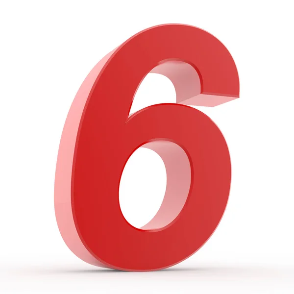 Number 6 red collection on white background illustration 3D rendering — Stock Photo, Image