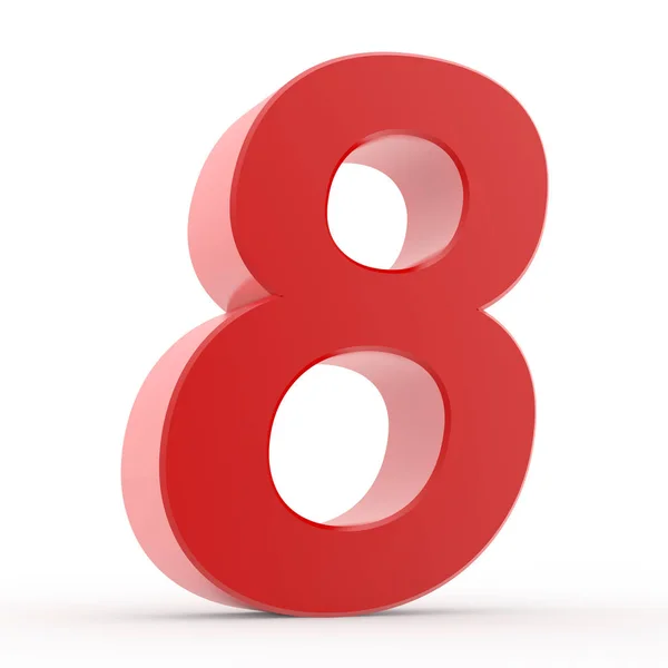 Number 8 red collection on white background illustration 3D rendering — Stock Photo, Image