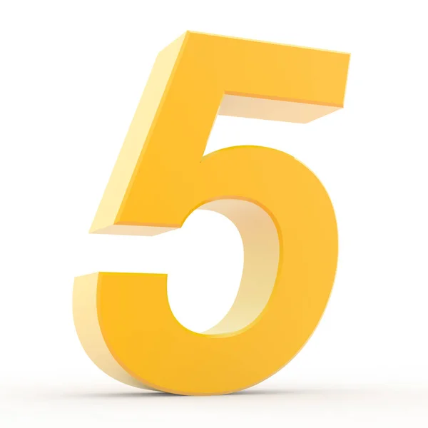 Number 5 yellow gold collection on white background illustration 3D rendering — Stock Photo, Image