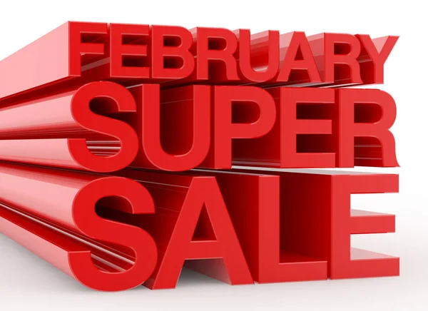 FEBRUARY SUPER SALE red word on white background illustration 3D rendering — Stock Photo, Image