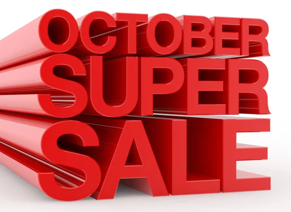 Beyaz arkaplan illüstrasyonunda Ekim Süper Satış kırmızı sözcüğü 3D görüntüleme — Stok fotoğraf