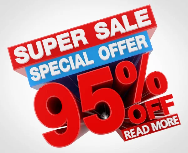 SUPER SALE SPECIAL OFFER 95 % OFF READ MORE word on white background illustration 3D rendering — 스톡 사진