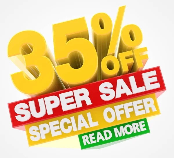 Super Sale Aanbieding 35% korting Lees meer woord op witte achtergrond illustratie 3d rendering — Stockfoto