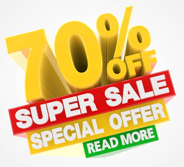 Super Sale Special Aanbieding 70% korting Lees meer woord op witte achtergrond illustratie 3d rendering — Stockfoto