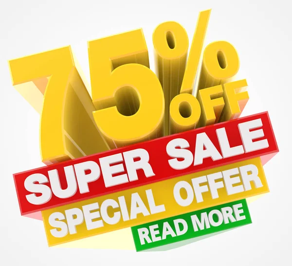 SUPER SALE SPECIAL OFFER 75 % OFF READ MORE word on white background illustration 3D rendering