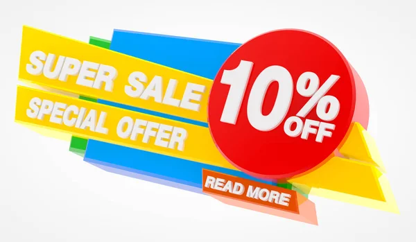 Super Sale Aanbieding 10% korting Lees meer woord op witte achtergrond illustratie 3d rendering — Stockfoto