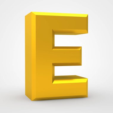 Beyaz arkaplan illüstrasyonunda E altın alfabe sözcüğü 3D görüntüleme