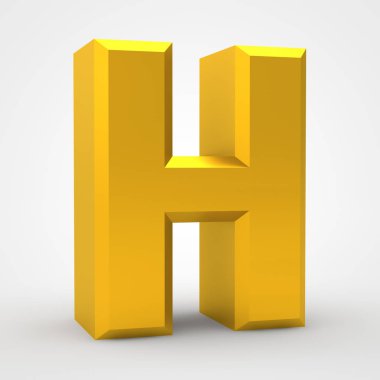 Beyaz arkaplan illüstrasyonunda H altın alfabesi sözcüğü 3D görüntüleme