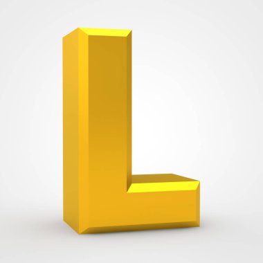Beyaz arkaplan illüstrasyonunda L altın alfabesi sözcüğü 3D görüntüleme