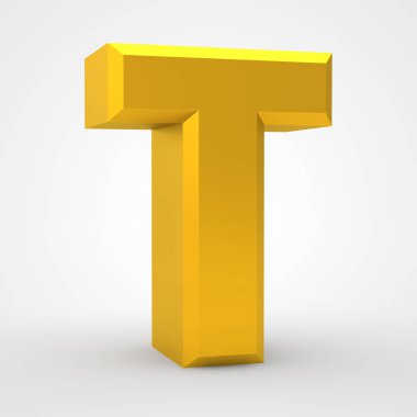 Beyaz arkaplan illüstrasyonunda T altın alfabesi sözcüğü 3D görüntüleme