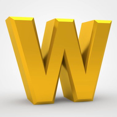 Beyaz arkaplan illüstrasyonunda W altın alfabesi sözcüğü 3D görüntüleme