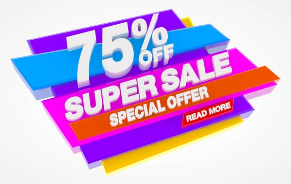 SUPER SALE SPECIAL OFFER 75 % OFF READ MORE word on white background illustration 3D rendering — 스톡 사진