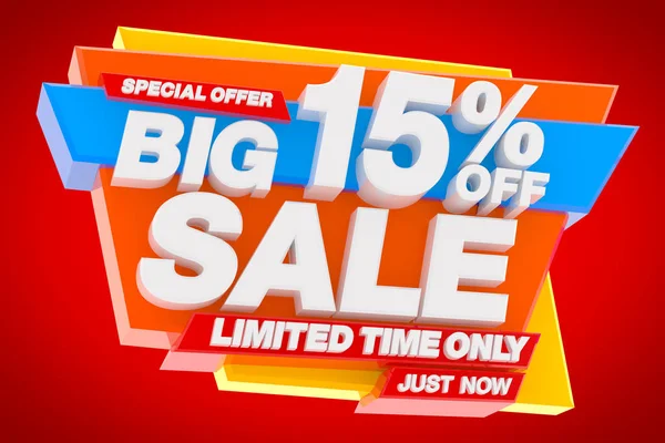 Big Sale Limited Time Only Oferta specjalna 15% off Tylko teraz słowo na czerwonym tle ilustracja 3d renderowania — Zdjęcie stockowe