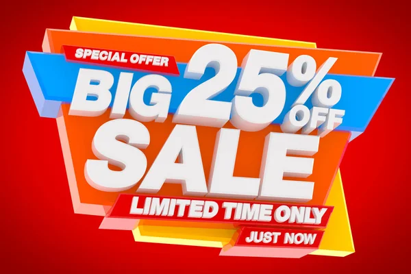 Big Sale Limited Time Only Special Offer 25 % Off Just Now word on red background illustration 3d rendering — ストック写真