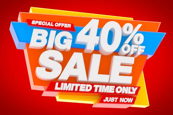 Big Sale Limited Time Only Oferta specjalna 40% off Tylko teraz słowo na czerwonym tle ilustracja 3d renderowania — Zdjęcie stockowe