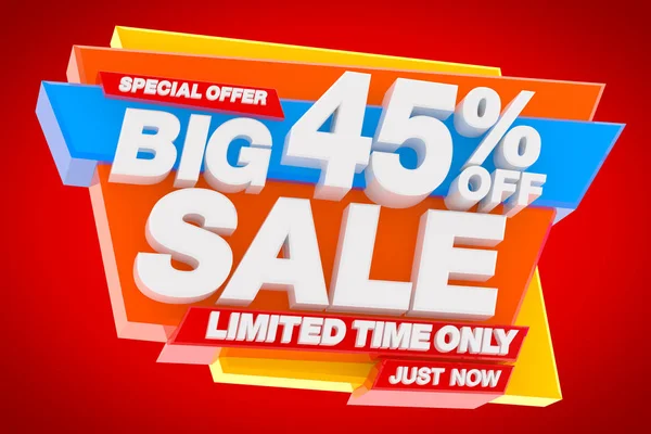 Big Sale Limited Time Only Special Offer 45 % Off Just Now word on red background illustration 3d rendering — ストック写真