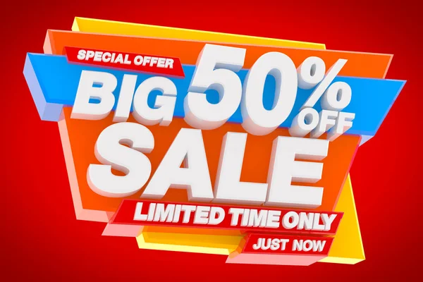 Big Sale Limited Time Only Special Offer 50 % Off Just Now word on red background illustration 3d rendering — ストック写真