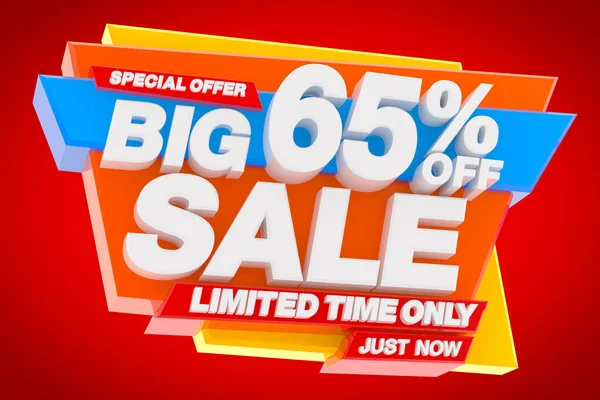 Big Sale Limited Time Only Special Offer 65 % Off Just Now word on red background illustration 3d rendering — ストック写真