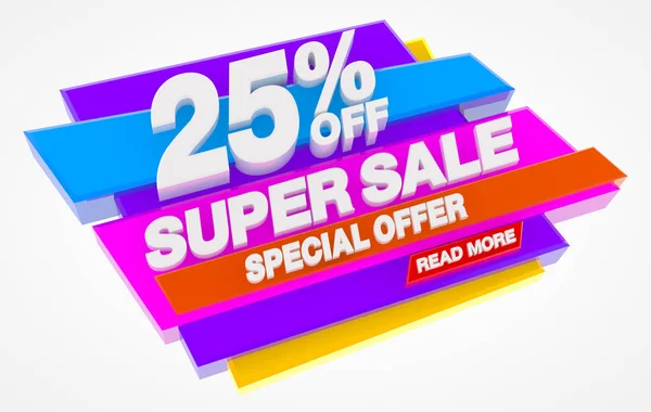 Super Sale Aanbieding 25% korting Lees meer woord op witte achtergrond illustratie 3d rendering — Stockfoto