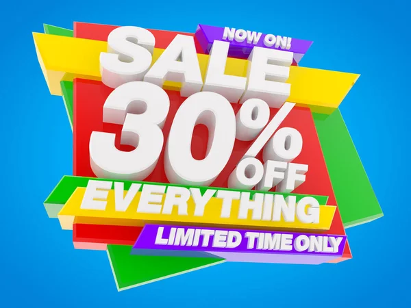 Πώληση 30% έκπτωση σε όλα Περιορισμένος χρόνος Μόνο τώρα! 3D εικονογράφηση — Φωτογραφία Αρχείου