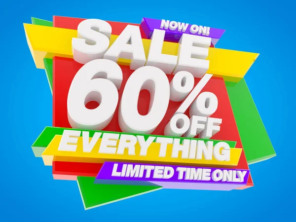 Wyprzedaż 60% off Everything Limited Time Only Now On! Ilustracja 3D — Zdjęcie stockowe
