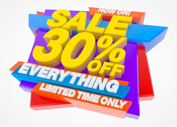 Aanbieding 30% korting op alles Limited Time Only Now On! 3d illustratie — Stockfoto