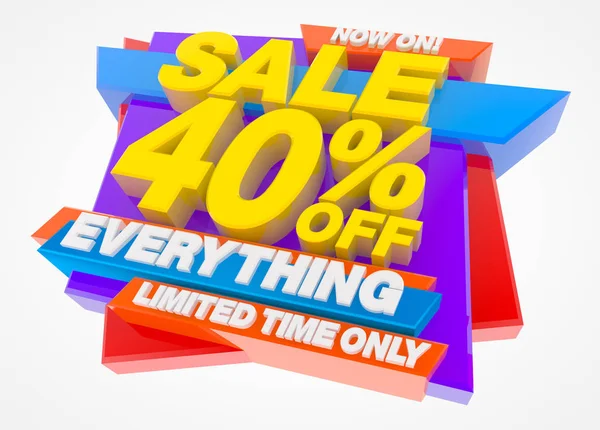 Sprzedaż 40% taniej Wszystko ograniczone czas tylko teraz! Ilustracja 3D — Zdjęcie stockowe