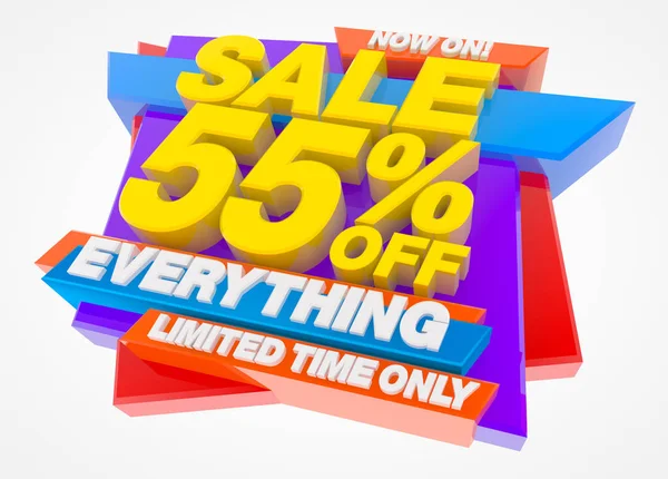 Wyprzedaż 55% off Everything Limited Time Only Now On! Ilustracja 3D — Zdjęcie stockowe