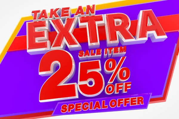 Neem een extra verkoop artikel 25% korting op speciale aanbieding 3d rendering — Stockfoto