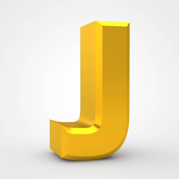 J gold alphabet word on white background illustration 3D rendering
