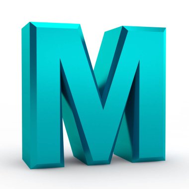 Beyaz arkaplan illüstrasyonunda M mavi alfabe sözcüğü 3d görüntüleme