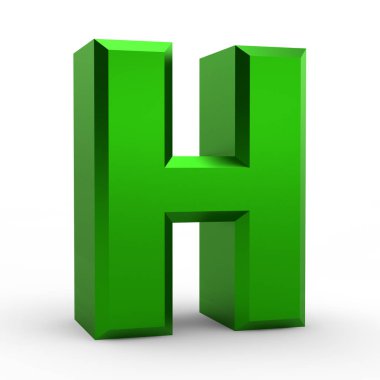 Beyaz arkaplan illüstrasyonunda H yeşil alfabesi sözcüğü 3d oluşturma