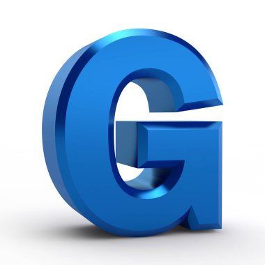 Beyaz arkaplan illüstrasyonunda G mavi alfabe sözcüğü 3d oluşturma