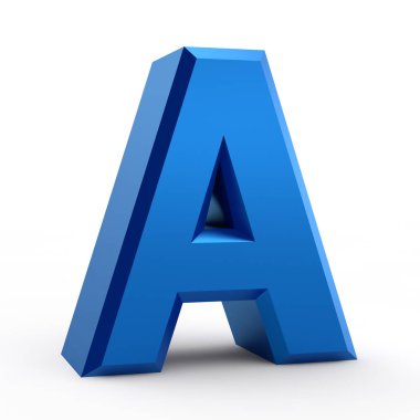 Beyaz arkaplan resimleme 3D görüntüleme üzerine mavi bir alfabe sözcüğü