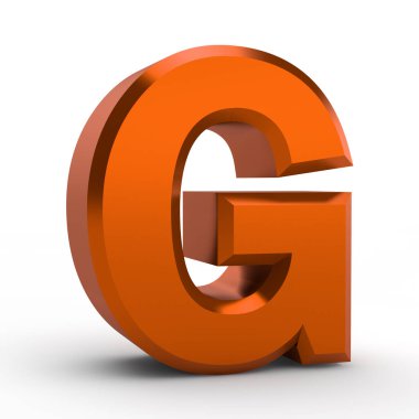 Beyaz arkaplan illüstrasyonunda G turuncu alfabe sözcüğü 3D görüntüleme