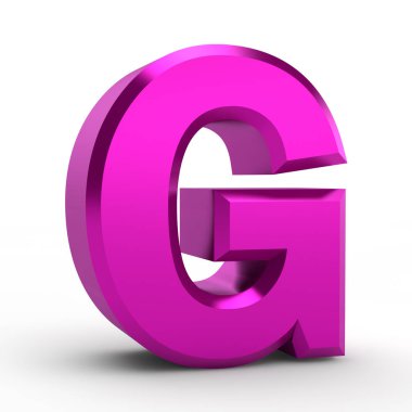 Beyaz arkaplan illüstrasyonunda G pembe alfabe sözcüğü 3D görüntüleme