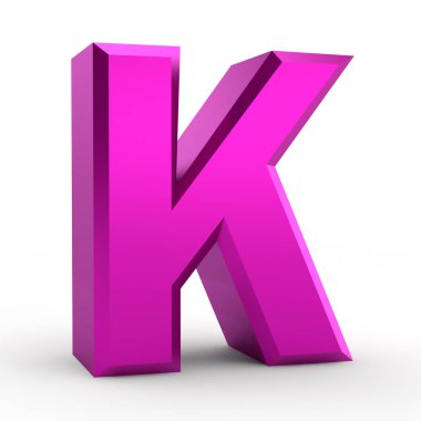 Beyaz arkaplan illüstrasyonunda K pembe alfabesi sözcüğü 3D görüntüleme