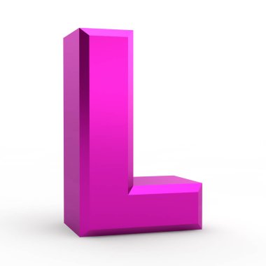 Beyaz arkaplan illüstrasyonunda L pembe alfabesi sözcüğü 3D görüntüleme
