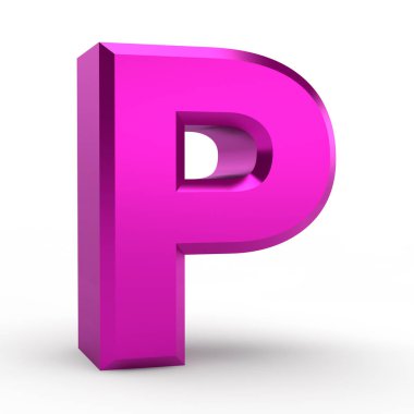 Beyaz arkaplan illüstrasyonunda P pembe alfabesi sözcüğü 3D görüntüleme