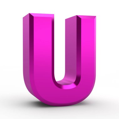 Beyaz arkaplan illüstrasyonu 3D görüntüleme üzerine U pembe alfabe kelimesi